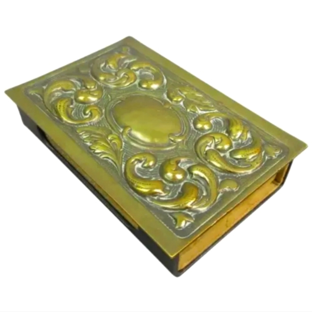 Brass Repoussé Classical Style Match Box Cover Antique Victorian c1890.